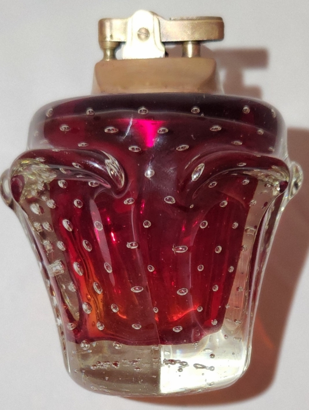 Vintage Mid Century Murano Glass Table Lighter Paperweight Cranberry Red